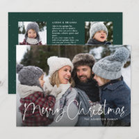 Merry Christmas script family newsletter green