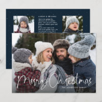 Merry Christmas script family newsletter navy blue