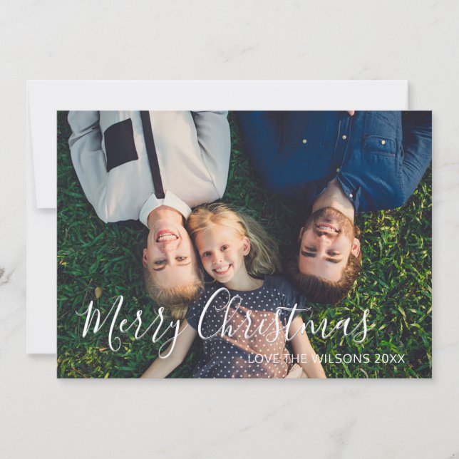 Merry Christmas Script Family Photo Holiday Card (Front)