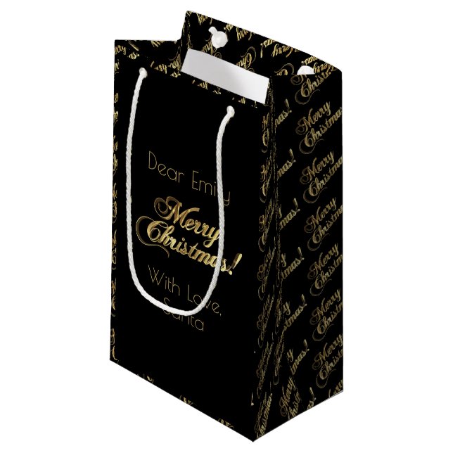 Merry Christmas Script Faux Gold Foil Elegant Small Gift Bag (Front Angled)