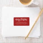 Merry Christmas Script Festive Red Address Label<br><div class="desc">Hand lettered Merry Christmas script,  holiday address labels. Features,  white lettering on festive red colour background.</div>
