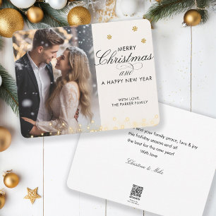 Merry Christmas! Script Font, Beige Photo  Holiday Card