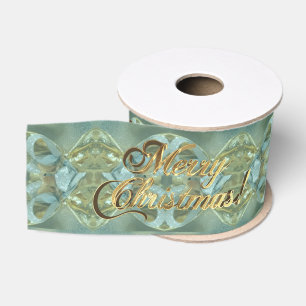 Merry Christmas Script Gold Turquoise Green Grosgrain Ribbon