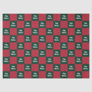 Merry Christmas Script Green and Red Checkerboard Tissue Paper