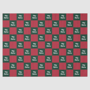 Merry Christmas Script Green and Red Chequerboard Tissue Paper