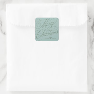 Merry Christmas script green blue gift sticker