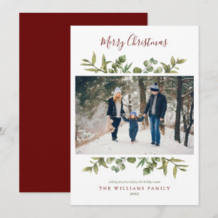 Merry Christmas Script Greenery Foliage Photo Holiday Card