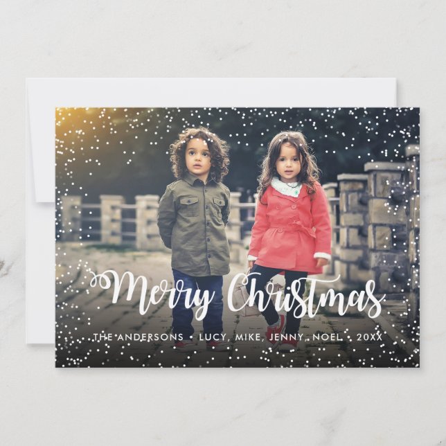 Merry Christmas Script Holiday Snowfall Card (Front)