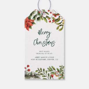 Merry Christmas Script Holidays Botanical Gift Tags