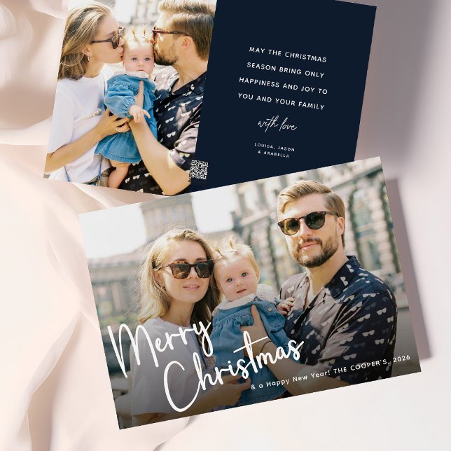 Merry Christmas Script Lettering 2 Photo   Holiday Card (Creator Uploaded)