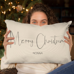 Merry Christmas Script   Minimalist Christmas Lumbar Cushion