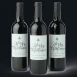 Merry Christmas Script Mint Green Holiday Wine Wine Label<br><div class="desc">Hand lettered "Merry Christmas" script,  bottle labels. Design features,  Christmas tree icon accent and two template text lines in chic bay green on mint colour background.</div>