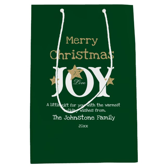 Merry Christmas Script Name Rustic Green Chic Medium Gift Bag (Front)