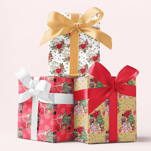 Merry Christmas Script Nutcracker Festive Patterns Wrapping Paper Sheet