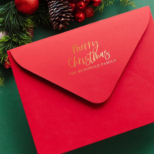 Merry Christmas Script Personalised Family Name Rubber Stamp (Merry Christmas Script Personalized Family Name Rubber Stamp)