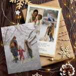 Merry Christmas script photo collage holiday card<br><div class="desc">Elegant faux gold script overlay 5 custom photo collage family name and text personalised Christmas greetings holiday card.</div>