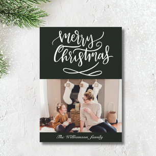 Merry Christmas Script Photo Dark Green Holiday Card
