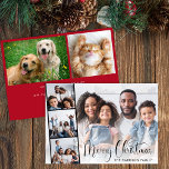 Merry Christmas Script  Photo Holiday Card<br><div class="desc">Modern holiday flat card featuring your photo overlayed with a film-like strip of three smaller square photos,  "Merry Christmas" in a festive script and your name in simple typography. Add two additional photos on the back and your customised seasonal message.</div>