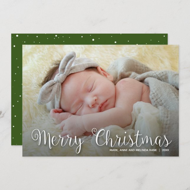 Merry Christmas Script Photo Holiday Card (Front/Back)