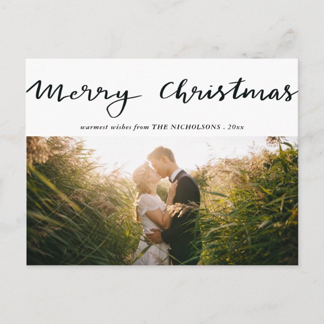 Merry Christmas Script Photo Holiday Postcard (Front)