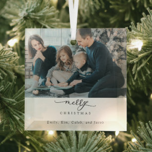 Merry Christmas Script Photo Modern Chic Minimal Glass Tree Decoration