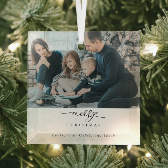 Merry Christmas Script Photo Modern Chic Minimal Glass Tree Decoration (Insitu)