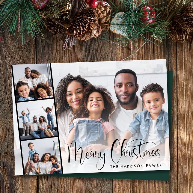 Merry Christmas Script Photo Strip Holiday Card (Share the love and warmth of the season with your personalized photo Christmas card)