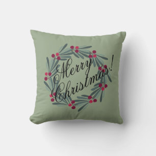 Merry Christmas Script Pretty Festive  Green Cushion