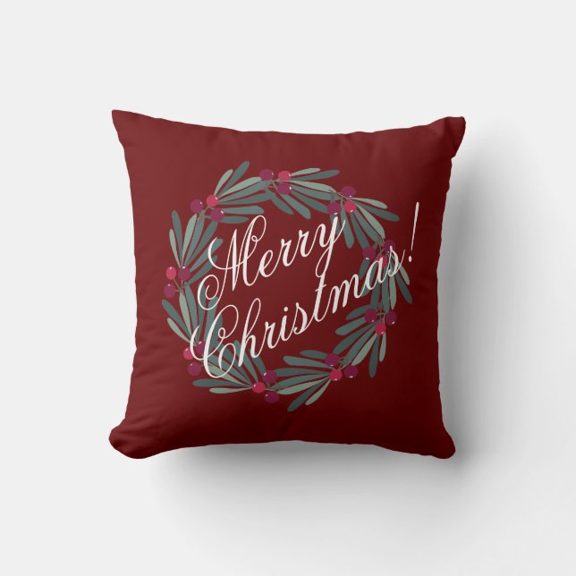 Merry Christmas Script Pretty Festive Red Cushion (Front)