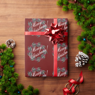 Merry Christmas Script Pretty Red Festive Wrapping Paper