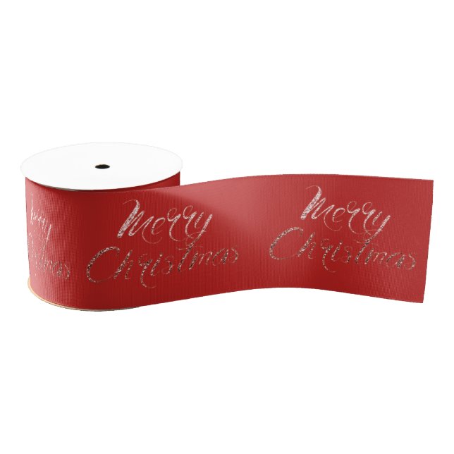 Merry Christmas Script Red Joy Pink Rose Gold Grosgrain Ribbon (Spool)