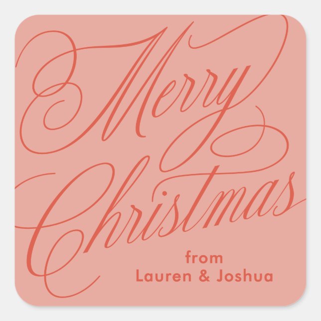 Merry Christmas script red pink gift sticker (Front)