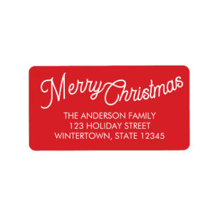 Merry Christmas Script Red Return Address Label