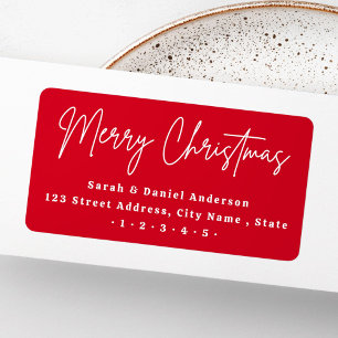 Merry Christmas script red return address Label