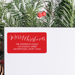 Merry Christmas Script Red Return Address Label