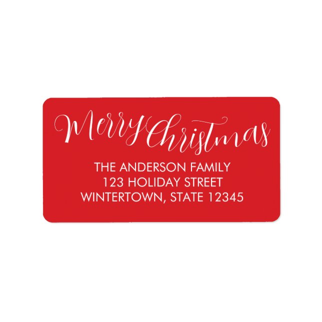 Merry Christmas Script Red Return Address Label (Front)