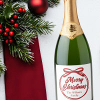 Merry Christmas Script Red Ribbon Bow Wine Label