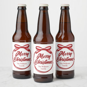 Merry Christmas Script Red Ribbon Bow Wine Label