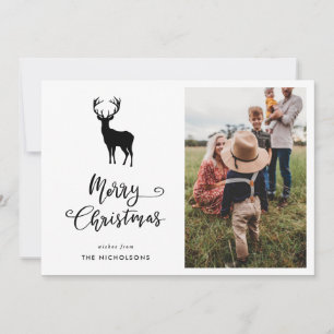 Merry Christmas Script Reindeer Christmas Photo Holiday Card