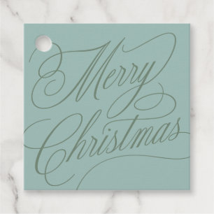 Merry Christmas script retro blue green Favour Tags