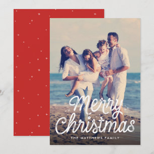Merry Christmas script retro star photo Holiday Card