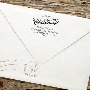 Merry Christmas Script Return Address Self-inking Stamp