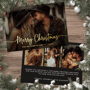 Merry Christmas Script Rustic Elegant Photo Gold