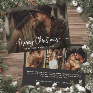 Merry Christmas Script Rustic Elegant Photo  Holiday Card