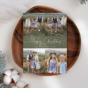 Merry Christmas Script Sage Green Multi Photo Holiday Card