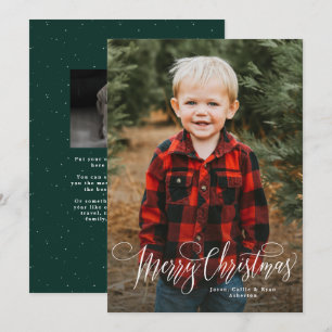 Merry Christmas script simple green photo Holiday Card