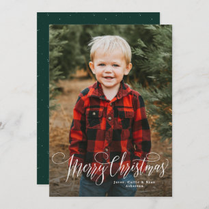 Merry Christmas script simple green photo Holiday Card