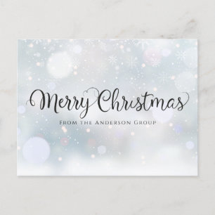 Merry Christmas Script Snowflakes Office Holiday Announcement Postcard