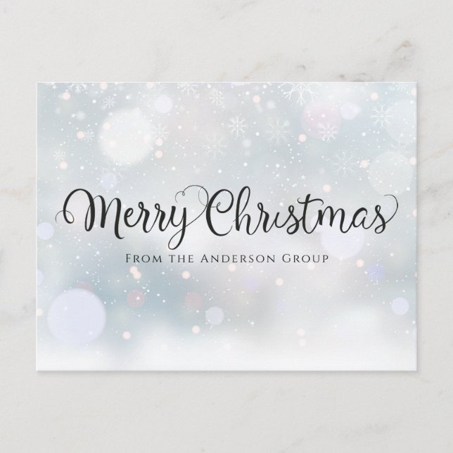 Merry Christmas Script Snowflakes Office Holiday Announcement Postcard (Front)