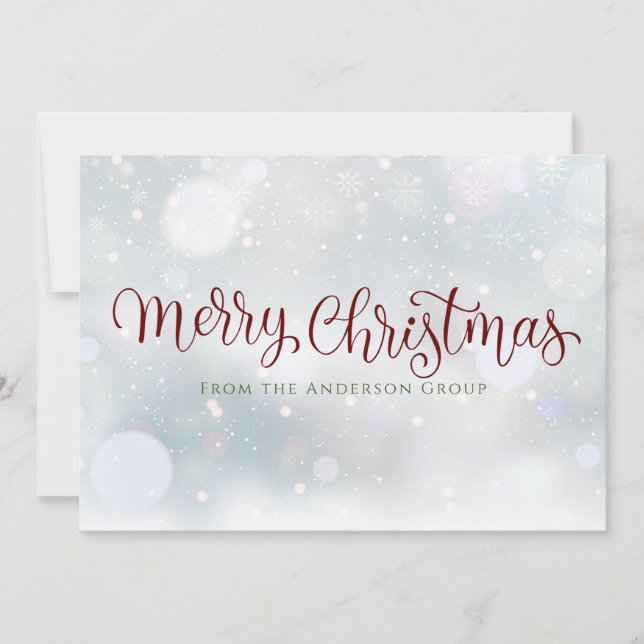 Merry Christmas Script Snowflakes Office Holiday Card (Front)
